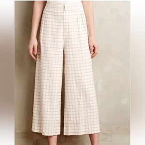 Anthropologie elevenses linen pattern embroidered culottes, ivory / cream,size 6